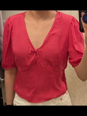 Rachel Zoe Puff Sleeve Bright Pink Crop Top Small